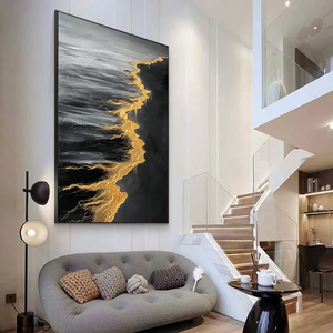 Arte Murale di Lusso per Arredamento Casa, Dipinto a Olio <span class=keywords><strong>Astratto</strong></span> Nero e Oro su Tela, Grande <span class=keywords><strong>Quadro</strong></span> <span class=keywords><strong>Moderno</strong></span> per <span class=keywords><strong>Soggiorno</strong></span> - Product Image 5