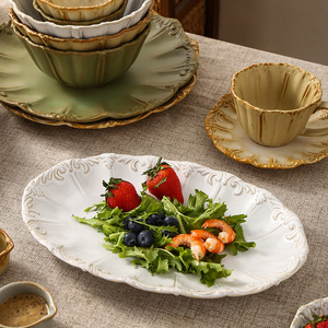 Cổ Điển Nổi Đồ Ăn Gốm Thiết Lập Với Cạnh Sóng Tấm Bát Cup-Màu Be Bạc Hà Màu Xanh Lá Cây Cho Nhà Hàng Nhà Sử Dụng - Product Image 5