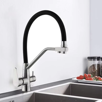 Robinet de cuisine en acier inoxydable 304 chromé noir, mitigeur 3 voies eau chaude et froide, personnalisable avec images et vidéos