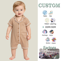 Combinaison courte à revers pour bébé avec logo personnalisé, pyjama climatisé OEM pour nourrisson, combinaison une pièce en Spandex/Coton avec fermeture boutonnée