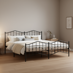 Cadre de lit double en acier noir avec revêtement en poudre, lits métalliques, design industriel, meubles de chambre à coucher - Product Image 2