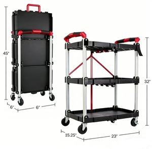 Portable Folding Service Cart - 3 Tier with Wheels for Warehouse And home - Product Image 3