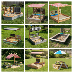 Gran arenero de madera ecológico para niños <span class=keywords><strong>con</strong></span> <span class=keywords><strong>toldo</strong></span> ajustable a rayas UPF 50+ y pista de juego 3 en 1 para exteriores - Product Image 5
