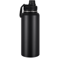 Bouteille d'eau noire en acier inoxydable à double paroi sans BPA de 12 oz 18 oz 22 oz 25 oz 32 oz 40 oz avec plusieurs couvercles