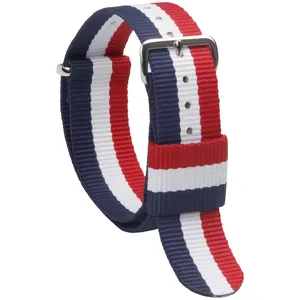 定制尼龙表带白色/红色/蓝色织物表带高品质尼龙表带，带304不锈钢扣