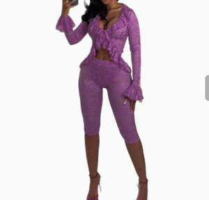 Sexy Spitze durchsichtig 2-teilige Sets Frau Outfit Mesh Hollow Out Crop Top und Shorts Anzug - Product Image 5