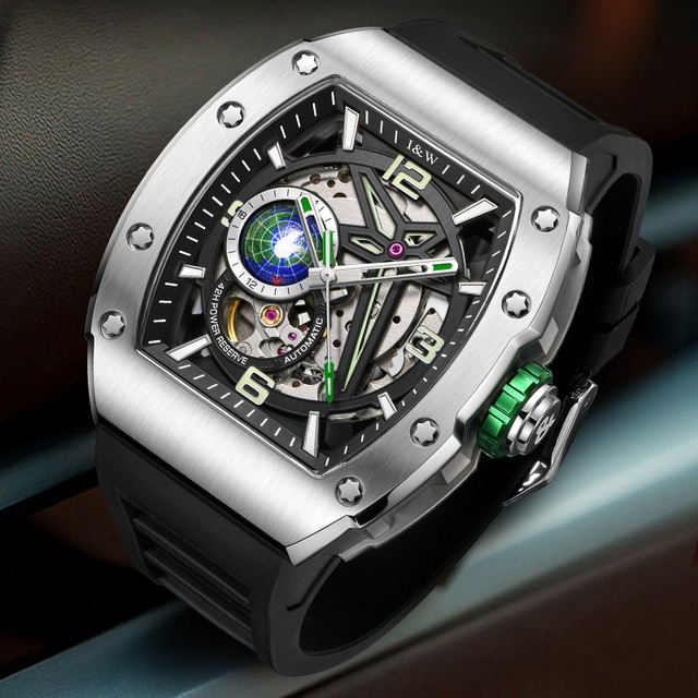 Wholesale Custom Skeleton Transparent Luxury Automatic Mechanical Watch for Men's Business Featuring a Durable Rubber Band