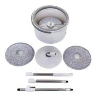 Seau essoreur rotatif 360° en acier inoxydable blanc pour séparation eau propre/eau sale, avec tampon microfibre rond de rechange, pour vente en gros