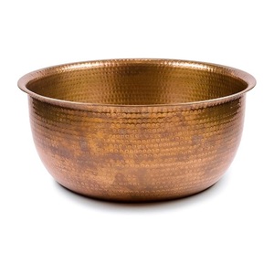 Cuenco de Spa, cuenco de cobre de forma redonda martillada con mango, equipo para uñas, pedicura de pies, cuenco de cobre puro de Metal - Product Image 1