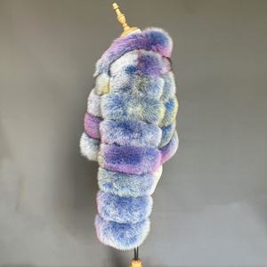 แจ็กเก็ตสั้นขนสุนัขจิ้งจอก100% ขนเฟอร์ขนยาวจริงเสื้อผ้าขนสัตว์อบอุ่นแบบมีซิปพิเศษสีฟ้าผสมพิเศษ - Product Image 5