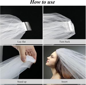 Voile de mariée blanc à deux couches ODM avec peigne, en tulle appliqué, lavable en machine pour femme - Product Image 5