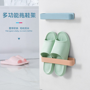 Multi Functional Wall Mounted Shoe Rack For Bathroom Storage With Adhesive Installation Durable Design Rectangle Shape Blue - Product Image 1