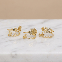 Bague ouverte personnalisée en acier inoxydable avec motif de fleur de naissance et nom gravé, bague en or creux personnalisée en anglais, anneaux de mois