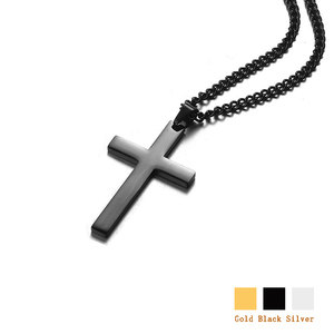Collier à breloques pour hommes avec croix noire sur plaqué or Sier Chaîne à maillons en acier inoxydable Bijoux cadeaux - Product Image 2