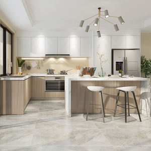 ארונות מטבח מודרניים מודולריים לבנים, מבריקים, שטוחים, מבית CBMmart, עם שלדת עץ לבוד, משטח עבודה מאבן גרניט מלאכותית וכיור. - Product Image 5