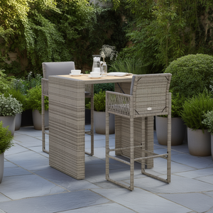 Set Bar da Giardino in Legno di Acacia con Rattan PE Grigio e Acciaio Verniciato a Polvere, Arredamento da Esterno 2 Posti, Design Contemporaneo - Product Image 2