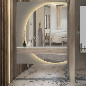 Specchio da <span class=keywords><strong>Bagno</strong></span> Grande Senza Cornice <span class=keywords><strong>con</strong></span> Illuminazione per Interni di Hotel, Specchio Intelligente Irregolare a Mezza Luna, Specchio LED per <span class=keywords><strong>Bagno</strong></span> - Product Image 3