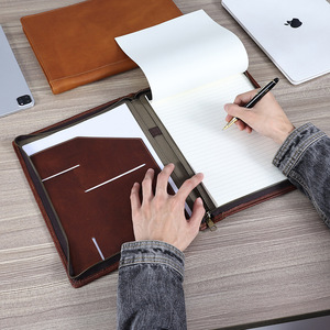 Sac à documents en cuir Crazy Horse, dossier A4 avec fermeture éclair, organisateur de fichiers de bureau en cuir véritable, étui multifonctionnel - Product Image 1