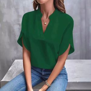 Wholesale Women's Spring Autumn Casual Vintage Chiffon Stand Collar Regular Fit Half Sleeve Outwear Shirt <b>Top</b> Front Logo - Product Image 3