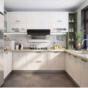 SANTOPOVA Factory Supplied Modern Luxury White PVC Modular Kitchen <b>Cabinet</b> Set HDF Furniture Design Sink Home Assembled Wooden - Product Image 1