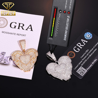Nouveau pendentif cœur ailé en moissanite VVS D, passe le testeur de diamant, collier hip-hop glacé, bijoux de luxe tendance pour hommes