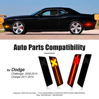 Feux latéraux LED de style X à lentille fumée pour Dodge Challenger 2008-2014, lampe de pare-chocs ambre rouge 68043394AA, 4 pièces