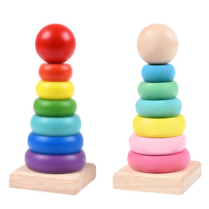 Wooden Rainbow Tower Stacking Toy For Children 13.5*5.8cm Early Education <b>Building</b> <b>Block</b> Nesting Play Set - Product Image 1