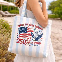 USA 스타즈 드로스트링 백 7월 4일 독립기념일 선물 팩 미국 250주년 기념 스트라이프 캔버스 토트백