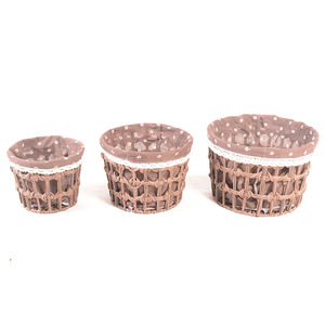 Cesta de almacenamiento tejida a mano, redonda, de algodón y lino con ribete de encaje, para organizar ropa, cocina, sala de estar - Product Image 2