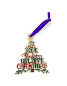High Quality Custom Gold Metal Hanging Tree Decoration Christmas Tree Ornament Soft Hard Enamel for Christmas Gift