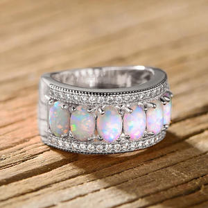 Elegant <b>Opal</b> <b>Ring</b> For Women Oval Natural Stone Prong Setting Wedding Band <b>Silver</b> Tone Fashion Jewelry - Product Image 1
