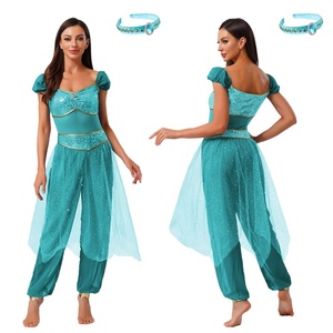 Traje de Danza del Vientre para Mujer, Pantalones Harem, Top con Lentejuelas Color Verde Azulado, Falda con Velo de Malla, Adornos Dorados, Ropa Oriental para Actuaciones en Escenario y Fiestas, Personalizado - Product Image 3