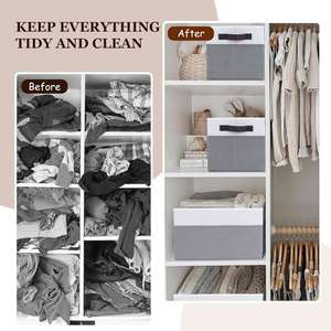 Cestas de tela plegables grandes con asas para organizar estantes y armarios - Product Image 4