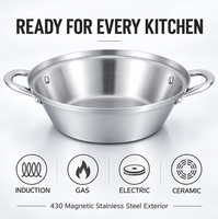 Casserole coréenne à nouilles en acier inoxydable 304, triple épaisseur, large et peu profonde, avec couvercle en verre, compatible gaz et induction, 24-30CM
