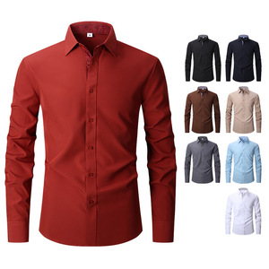 Chemises décontractées pour hommes, extensibles sur quatre côtés, manches longues, couleur unie, col carré, polyester, vente en gros - Product Image 5