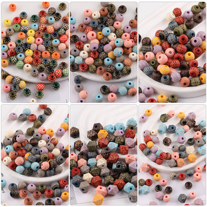 Wood <b>Beads</b> Round Carved <b>Loose</b> <b>Beads</b> For Jewelry Making DIY Accessories 8mm Multicolor - Product Image 2
