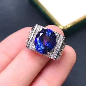 Men's Overlapping Live Mouth 925 Silver Inlaid Natural Tanzanite Topaz Ring