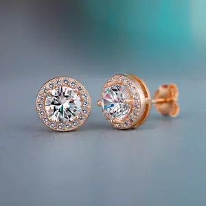 Huitan Anting-Anting Kancing Batu Permata Pria Wanita, Perhiasan Kuningan Klasik Berlian Perak