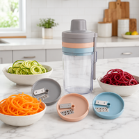 3-in-1 handmatige groentespiralizer met transparante AS-container, 420J2 roestvrijstalen messen, PP ABS, handmatige courgette-noodlesnijder