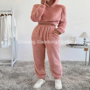 和女式连帽上衣羊绒长袖高腰秋冬两件套睡衣居家服套装 - Product Image 6
