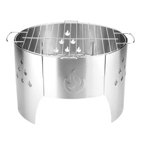 Barbecue portable de 14 pouces en acier inoxydable, résistant au vent, pour camping et cuisson du thé