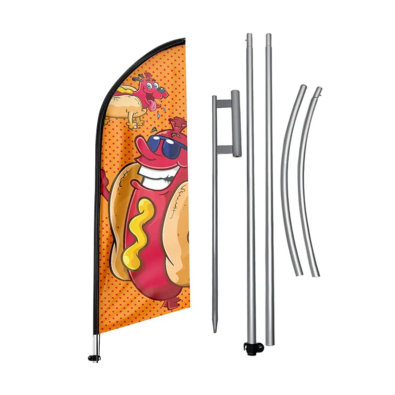 11FT Windless Hot Dog sign con asta portabandiera in lega di alluminio/palo a terra in acciaio inossidabile Hot Dog Swooper Flag Banner