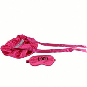 Bonnet de nuit en satin à bande large orné de strass scintillants, masque pour les yeux, cadeau pour les cheveux - Product Image 1