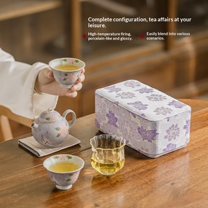 One Pot Two Cups Tea <b>Set</b> Storage Bag Travel Portable Storage Bag Teapot Hand-painted Cloth Bag Chrysanthemum - Product Image 3