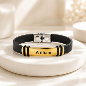 Personalized <b>Name</b> Custom Engraving Silicone <b>Bracelet</b> Men Black Silicone Wrist Band <b>with</b> Stainless Steel Insert Buckle - Product Image 4