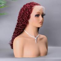 Perruque Lace Front Double Drawn pour Cheveux Bouclés, Rouge Vin, Style Européen et Américain, En Stock