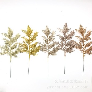 Hojas de pino artificiales con polvo dorado, 27x13cm, decoraciones navideñas para árbol, corona, caja de regalo, marco de fotos, decoración de máscaras - Product Image 4