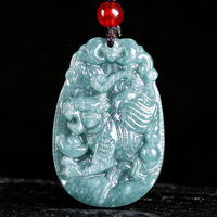 Pendentif Tiba en Jadeite Bleu Eau de Grade A Naturel, Tungstène, 12 Signes du Zodiaque, Petites Breloques Zodiaque en Jade Glutineux