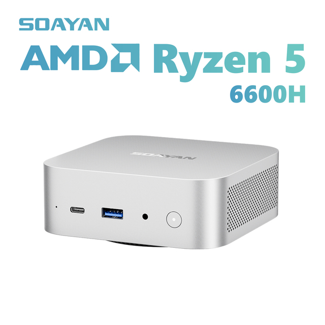 SOAYAN 2026 New AMD R5 6600H Business Gaming Mini PC with Windows 11 Pro/Linux LPDDR5 RAM M.2 NVMe SSD WiFi 6 Mini-PCs
