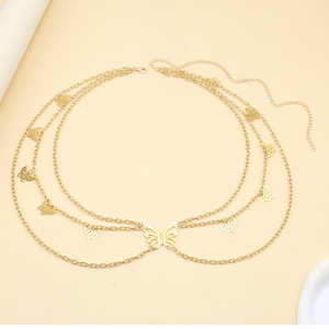 Chaîne de corps multicouche papillon ajouré tendance pour femme, chaîne de taille, bijoux de fête, accessoire décoratif en alliage de zinc - Product Image 3
